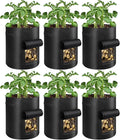 6 Pack Potato Grow Bags, 10 Gallon Planting Bags Large Fabric Pots with Flap Window Vegetable Planter Garden Pot Tall Potato Growing Containers with Handles for Vegetables, Fruits and More, Black