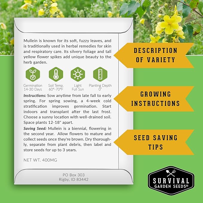 Advanced Medicinal Herb Seeds Collection – 8 Variety Pack for Planting with Comfrey, Mullein, St John’s Wort, Valerian, Mugwort – Heirloom Apothecary Herbalist Bundle by Survival Garden Seeds