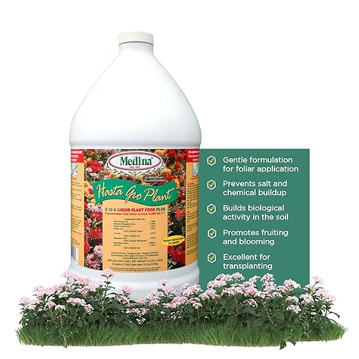 Medina HastaGro Plant Food 6-12-6 Liquid Fertilizer - Natural Plant Fertilizer for Healthy Growth - Food for Plant Nutrients & Vibrant Blooms - Promotes Root Development & Stronger Plants (1 Gal)