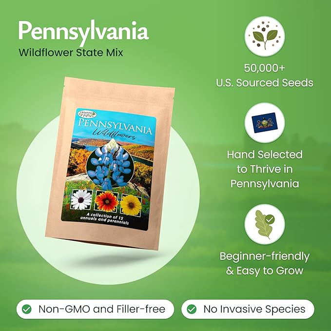 Created By Nature Pennsylvania Wildflower Seed Mix, 15 Flower Varieties, 50,000 Seeds