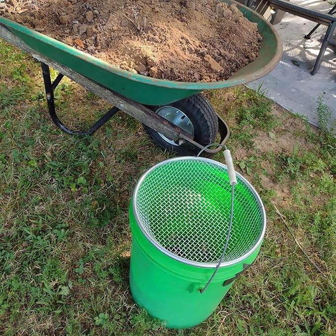 2Pcs Soil Sifter for Gardening Rock Sifter for 5gallon Bucket Dirt Sifter Garden Compost Sifter（1/4" Mesh & 1/8" Mesh）