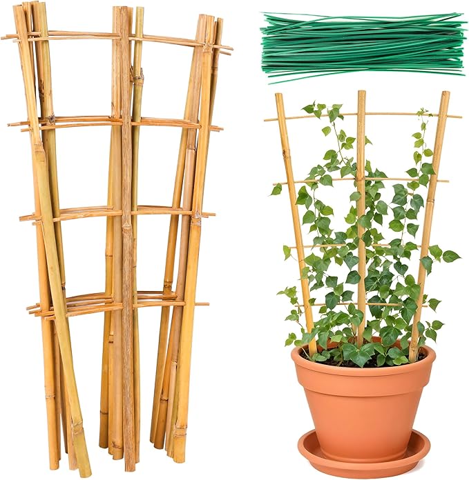 Bamboo Trellis, 24pack 16 Inch Small Plant Wood Bamboo Trellis for Climbing Plants Indoor Potted Plants