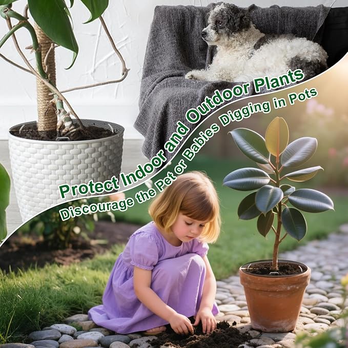 10Pcs Plant Pot Grids,11.8Inch Plant Pot Cover with 30 U-Shaped Nails, Cat Proof Protector for Potted Plants,Dig-Free Soil Cover & Flower Pot Grid Guard