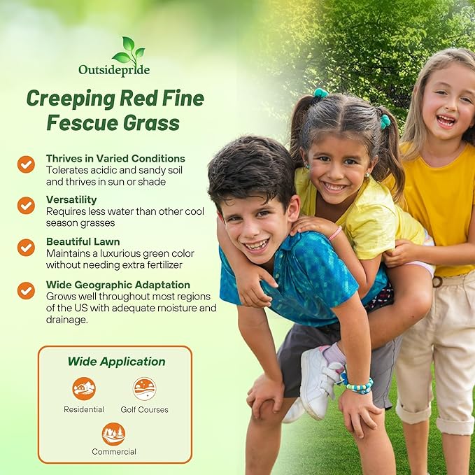 Outsidepride Creeping Red Fescue Grass Seed - 5 Lbs. Cool Season, Soft Textured, Self-Repairing Fine Fescue Grass Seeds for Lawn w/OptiGrowth Coating, Ideal for Dryland Cover Crop & Landscaping