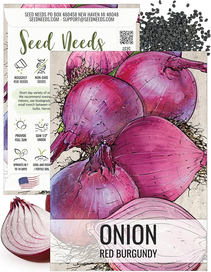Seed Needs Onion Seeds for Planting Red Burgundy Short Day Onions - Non-GMO Heirloom & Untreated Vegetable Seeds to Plant an Outdoor Home Grown Veggie Garden (1 Pack)