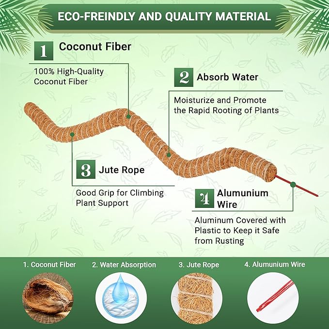 Bendable Moss Pole 48 Inch for Monstera & Climbing Plants – Coco Coir Moss Stick for Indoor Plant Support, Trellis Pole for Pothos, Philodendron, Plant Stake for Home Gardeners 5 Pins & 1 Tape