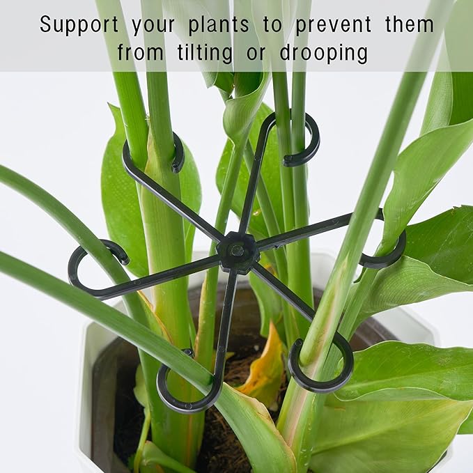 8/16/32PCS Plant Stem Support,4 Sizes Set,Plastic Stems Holder for Indoor Plants, Reusable Stem stabilizer,Keeps Potted Houseplants Growing Straight (8, Black)