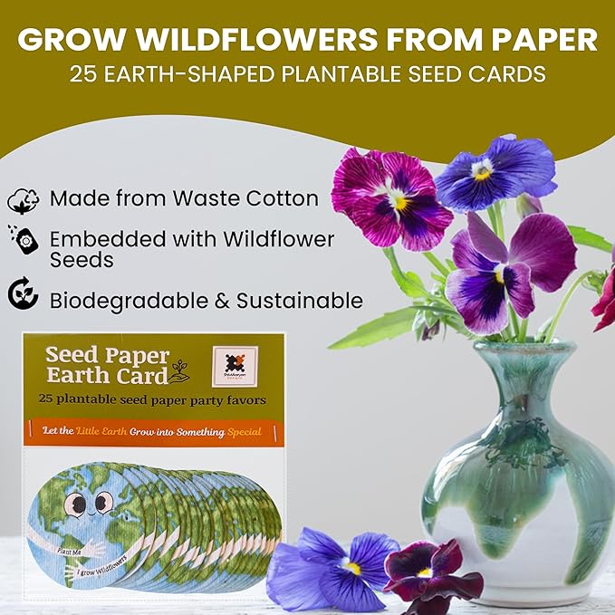ShiviAaryan Designs 25 Plantable Seed Paper Cards- Earth Circles with Wildflower Seeds, Craft Activity, Educational Garden Party Favor, School Crafts - 2.5 inch