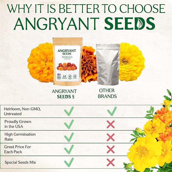 Marigold Sparky Mix Seeds - 999+ Heirloom Flower Seeds for Planting Indoors and Outdoors in Your Home Garden - Non GMO, USA Grown - Annual, Open Pollinated Wildflower Seeds Bulk for Companion Planting