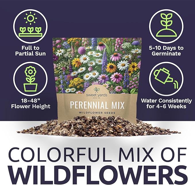 Perennial Wildflower Seeds Mixture - Bulk 1 Ounce Packet - Over 15,000 Pure Live Seed - Open Pollinated and Non GMO…