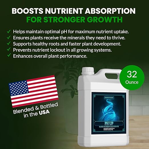 Humboldts Secret pH Up for Plants | Hydroponics and Soil pH Adjustment | Concentrated Potassium Hydroxide Formula | Raises Nutrient Solution Levels for Strong Root Growth and Stability | 32 Ounce
