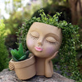 Face Planters Pots Head Planter, Unique Plant Pots for Indoor Outdoor Plants, Novelty Cute Large Girl Head Flower Pots with Drainage Hole for Home Garden Succulents Cactus
