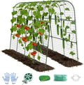 Cucumber Trellis, Metal Garden Arch Trellis for Raised Bed, 63 x 48inch U-Shape Garden Trellis for Climbing Plants Outdoor, Vegetables Fruit Plant Support with Netting, Gardening Supplies (Green)