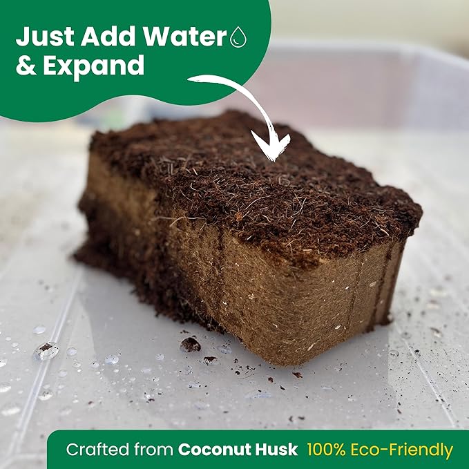 Gro-Med Coco Coir Brick 2s Pack – 1.4 lb Each,Expands to 20 Quarts, Enriched with NPK, Organic Potting Soil Mix for Plants, Seed Starting,Herbs,Flowers and Ideal Reptile Bedding for Snakes & Terrarium