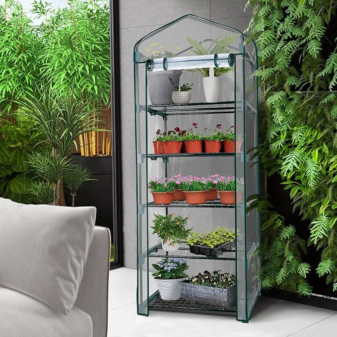 Solution4Patio 5-Tier Mini Greenhouse Portable Green House for Indoor Outdoor, Walk in Greenhouses Transparent Thick PVC Cover, Heavy Duty Frame, Double Zipper, 27 x 19 x 76 in