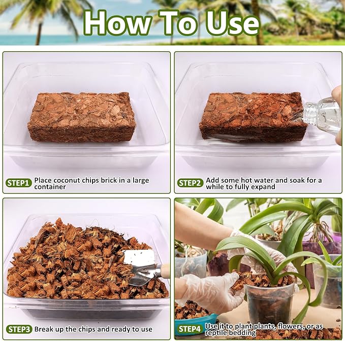 Legigo 1.1 LB Coco Coir Chips for Plants- 100% Organic Coconut Chips Brick Potting Mix with Low EC & PH Balance, Coconut Husk Substrate Coco Husk Mulch for Garden, Planting, Orchid and Soil Mix