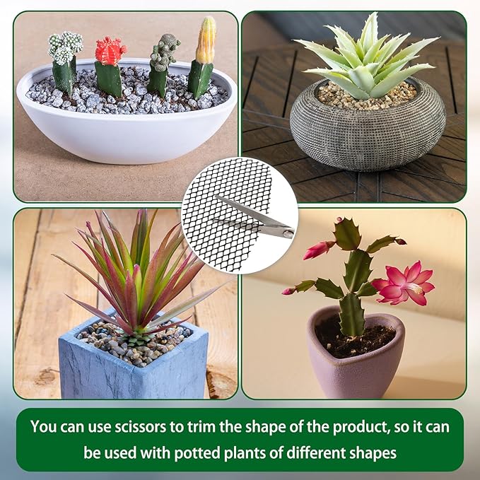 6Pcs Plant Pot Grids,11.8Inch Plant Pot Cover with 30 U-Shaped Nails, Cat Proof Protector for Potted Plants,Dig-Free Soil Cover & Flower Pot Grid Guard(Square)