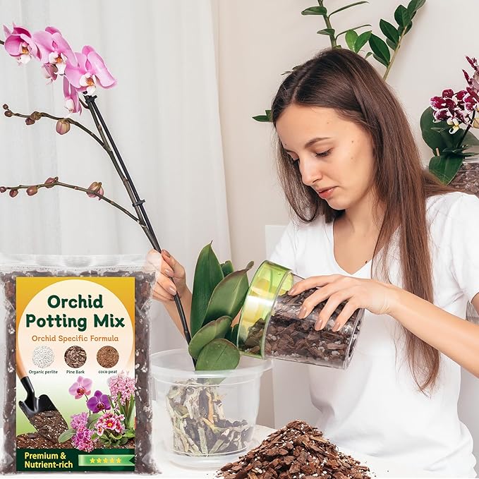 Orchid Potting Mix,Premium Orchid Bark Potting Mix for Repotting Blend with Pine Bark,Perlite,Coco Peat, Natural Ingredients for Indoor Potted Plant, Well Drainage and Ventilation 2QT