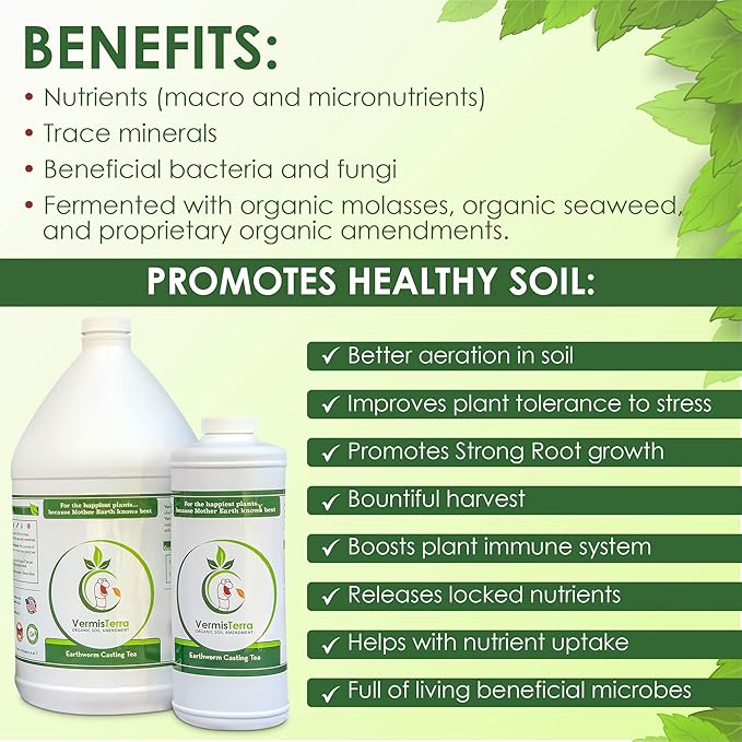 Worm Tea for Gardening - 32oz Quart - Organic Earthworm Soil Enhancer - Vermicompost with Kelp - Increase Yields, Boost Growth, Reduce Stress- Vegetables, Flowers, Fruit Trees - Plant Probiotic