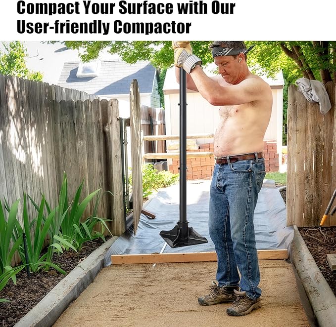 Steel Tamper Tool, Heavy Duty Garden Ground Steel Tamper Tool Kit Long Handle 58 Inch, 8x8” Square Dirt Hand Tamper Landscaping Garden Tools for Leaving Soil, Sand, Gravel, Asphalt, Driveway
