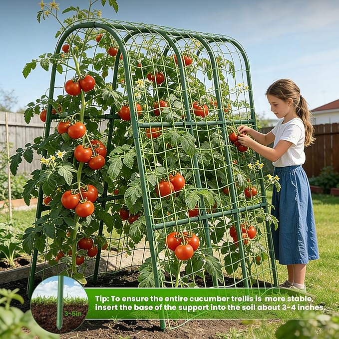 Cucumber Trellis for Raised Bed, U-Shape Garden Trellis for Climbing Plants Outdoor, Metal Arch Vegetables Trellis, Plant Support for Grape Vine Beans Squash Peas Flower