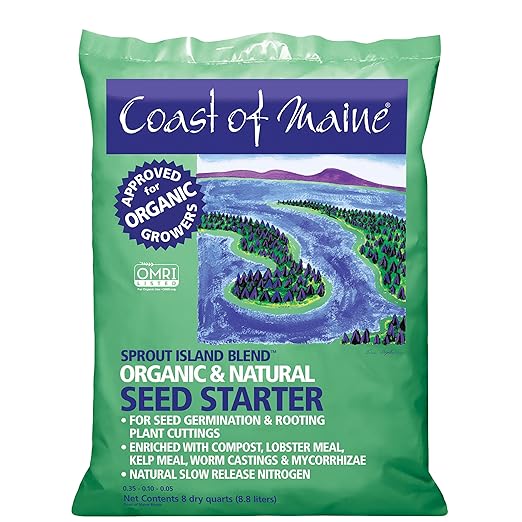 Coast of Maine Organic & Natural Sprout Island Blend Seed Starter - Seed Germination & Root Plant Cuttings w/Composted Manure, Mycorrhizae, Worm Castings & Kelp - Enhanced Drainage (8 Qt)