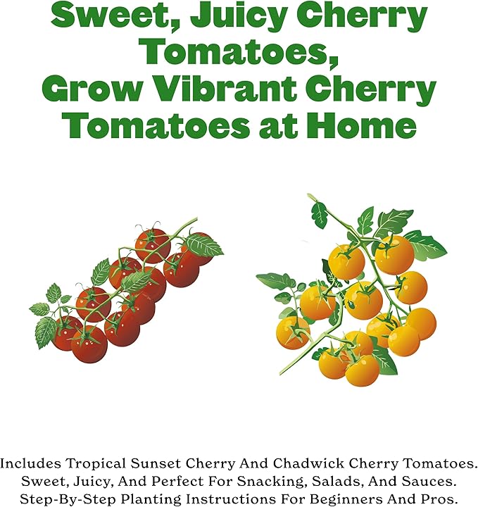 Epic Gardening Cherry Tomato Seed Bundle - 2 Sweet & Juicy Varieties, Includes Tropical Sunset & Chadwick Cherry, Perfect for Salads, Snacking & Sauces, Easy-to-Grow Non-GMO Seeds
