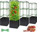 Legigo 4 Pack Tomato Cages with 17 Gallon Grow Bags- 47 Inch Square Tomato Cages for Garden, Heavy-Duty Tomato Stakes Plant Support Cages Trellis for Garden Vertical Climbing Plants Vegetables