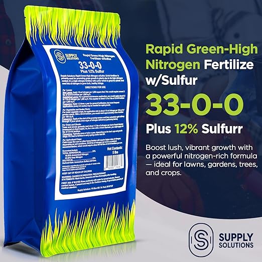 Supply Solutions | 33-0-0 Rapid Green High Nitrogen Fertilizer with Sulfur - Fast-Acting Lawn & Turf Fertilizer for Lush Green Growth - Nitrogen-Rich Plant Food for Grass, Crops & Gardens (5 Pounds)