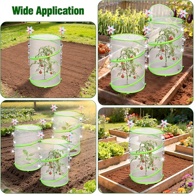 4 Pcs Insect Bird Barrier Netting Mesh with Bird Reflective Devices, Outdoor Garden Protection Cover, Plant Covers, Garden Netting Plant Cover, Protect Plant Fruits Flower from Insect Bird Eating