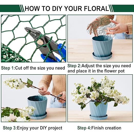 Floral Wire Netting, 4 x 394 Inch Flower Mesh Netting, Chicken Wire for Floral Arrangement, Galvanized Hexagonal Chicken Wire Fence with Plier Gloves, Protect Plant & Decorate Flower Arch, DIY Craft