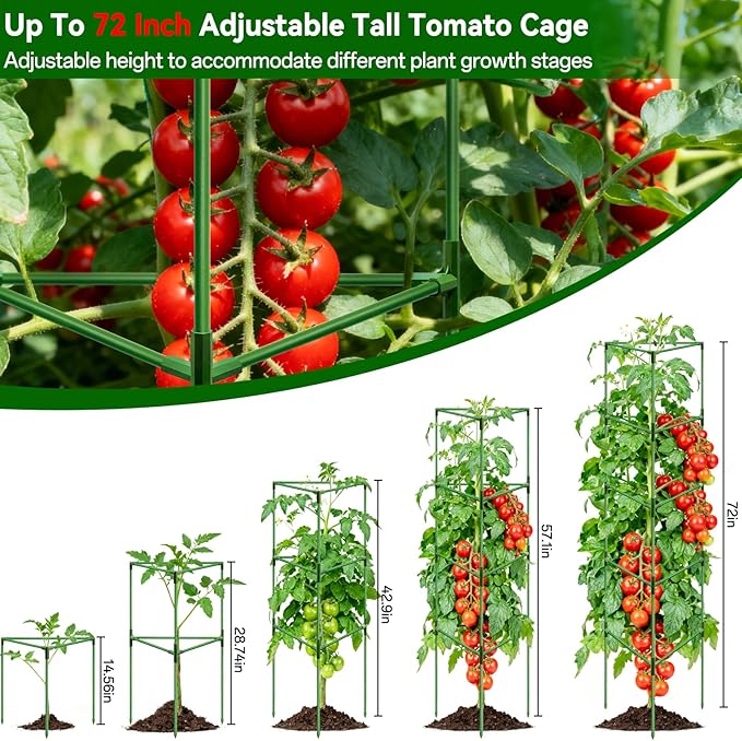 Halatool 72 Inch Extra Tall Tomato Cages for Garden, 4 Pack Heavy Duty Metal Plant Support Stakes for Outdoor Garden, Adjustable Large Trellis for Climbing Plants Cucumbers Vegetables Flowers Fruits