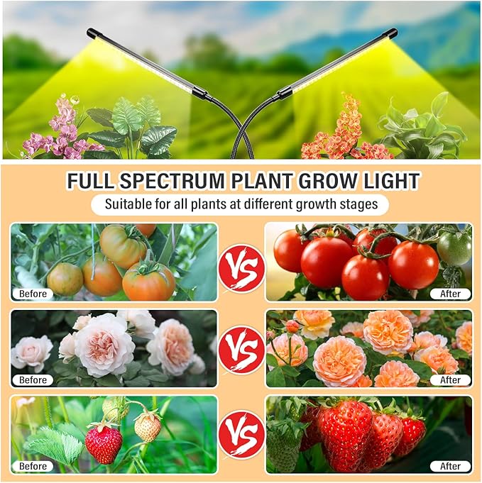bseah Grow Light Plant Light Indoor Plants, Full Spectrum Clip Plant Growing Lamp, 10-Level Dimmable, Auto ON & Off Timer (2 Pack)