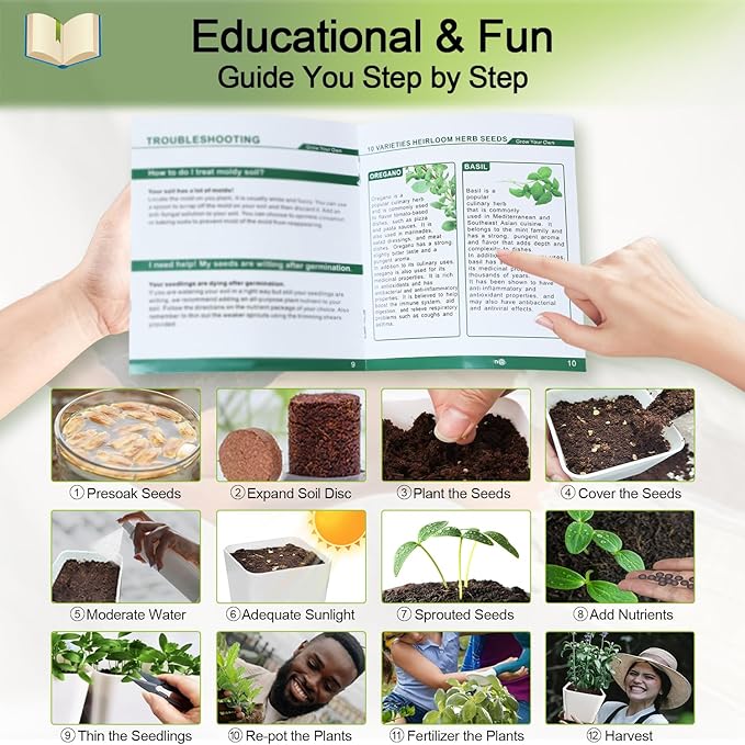 Indoor Herb Garden Kit – 10 Non-GMO Herb Seeds with Soil, Pots & Moisture Meter – Easy Windowsill Gardening Starter Set – Unique Gift for Gardeners, Home Chefs & Families