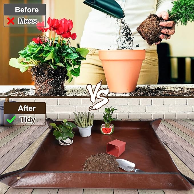 HNXTYAOB 39.5"x 39.5" Extra Large Potting Mat for Indoor Plants Transplanting and Potting Soil Control-Gardening Gifts for Plant Lovers