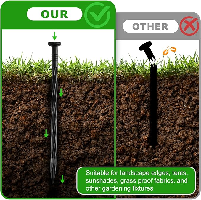 100Pcs 8-Inch Plastic Landscape Edging Spikes, Spiral Anchoring Nails for Weed Barrier, Paver Edging, Landscape Edging, Artificial Turf, Grass Pathways, and More