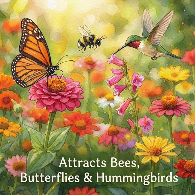 Seedboy Wildflowers for Pollinators Seed Mix – 8 oz Bulk Wildflower Seeds - 160,000+ Non-GMO Annual and Perennial Seeds for Bees Butterflies Hummingbirds – 47 Varieties Wild Flowers for Planting (8oz)