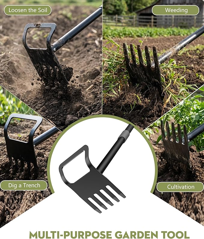 Garden Hoe, 60 Inch Adjustable 2-in-1 Hoe Garden Tool, Sharp Blade for Weeding & Soil Loosening in Garden & Yard