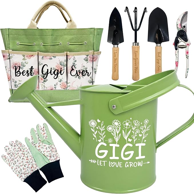 Gifts for Gigi Mothers Day, Gardening Kit Gigi Gifts from Grandkids Floral Gardening Tools and Durable Garden Tools Organizer Tote, Ideal Gardening Gift for Women on Birthday Plant Lover Present