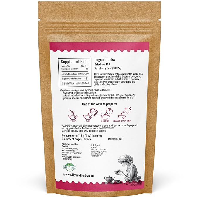 4 oz. Raspberry Leaf Tea Rasberry Leaf Herbs (Rubus Idaeus Folium) - 113g Rasberry Leave Tea Hojas De Frambuesa