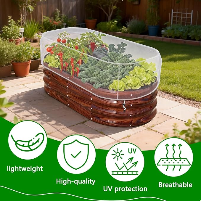 2 PCS Garden Netting for Raised Beds 2x4 Fine Mesh Raised Beds Garden Bug Netting Pest Barrier Screen with Drawstring for Plants to Keep Small Animals Pest Out Protect for Vegetables (2x4 FT)