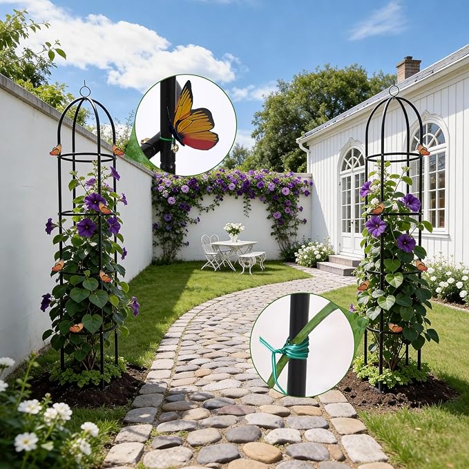 100% Metal Obelisk Garden Trellis 6.6 Ft Tall Plant Support for Climbing Vines and Flowers Stands,Rose Bush Round Trellis for Pots Metal Plant Flower Trellises for Clematis Vine Jasmine Outdoor Indoor
