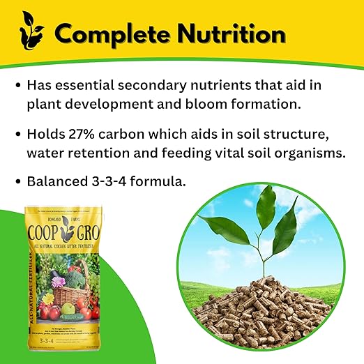 Coop Gro Organic Chicken Manure Fertilizer 25 lb. Bag. All-Natural Plant Food for Vegetable Gardens, Flower Beds, Indoor Plants & Shrubs. Pelleted Fruit Tree Fertilizer