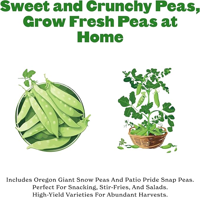 Epic Gardening Pea Seed Bundle - 2 Non-GMO Varieties, Includes Oregon Giant Snow Peas & Patio Pride Snap Peas, Perfect for Snacking, Stir-Fries & Fresh Salads, Ideal for Any Garden