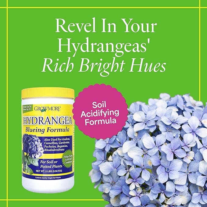 Grow More Hydrangea Blueing Formula - 2lbs of USA-Made Soil Acidifier for Hydrangeas, Azaleas, Gardenias, & Many More - Contains Aluminum Sulfate That Enhances Color Change for Soil and Potted Plants