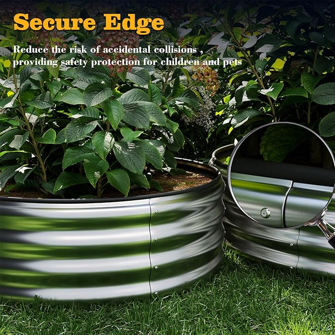 Galvanized Metal Planter Round Raised Garden Bed Kit for Gardening Outdoor，3x3x1ft 2PC Grow Garden Box Raised Flower Bed，Round Galvanized Planter Outdoor Large Metal Fire Pit Ring Black