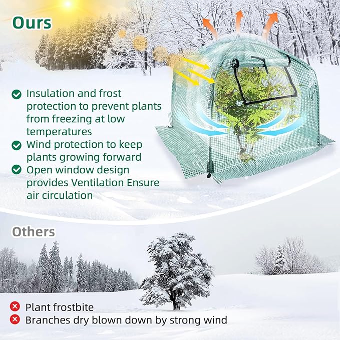 2 Packs Plant Cover Freeze Protection Blanket, 24''x24''x21'' Outdoor Garden Fabric Cover with Poles and Stakes for Winter Frost, Frost Covers for Small Trees, Shrubs, Green