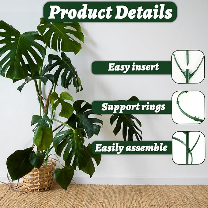 Stackable Plant Support Stakes,The Growing Frame for Indoor Plants, 40 Pcs Extendable 12-60 Inch Trellis for Monstera, Pothos, and Philodendron