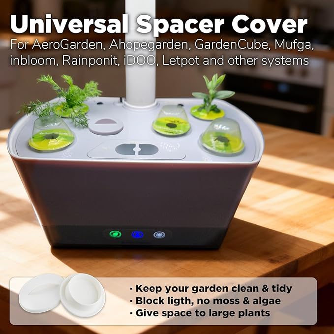 Universal Plant Spacer Caps (18 Pack) Compatible with Aerogarden, Ahopegarden, GardenCube, iDOO, Mufga, Letpot and Other Hydroponics Growing System Kit, Pod Cover Lids for Indoor Garden Kit, White