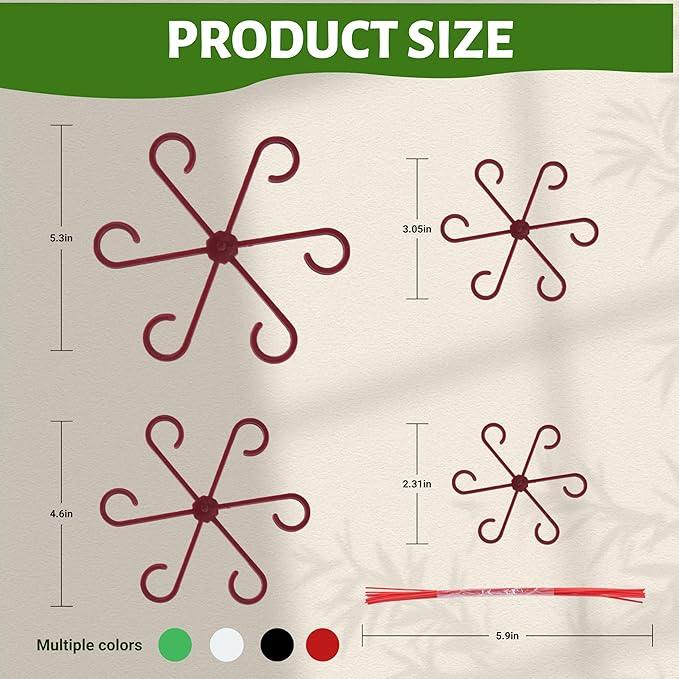 8/16/32PCS Plant Stem Support,4 Sizes Set,Plastic Stems Holder for Indoor Plants, Reusable Stem stabilizer,Keeps Potted Houseplants Growing Straight (16, Red)